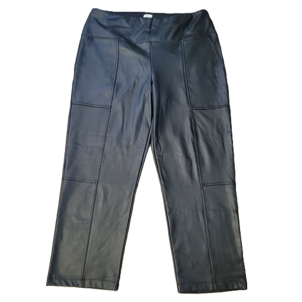 Joie Women's Black Faux Leather High Waist Cropped Straight Leg Pants Pull-On XL